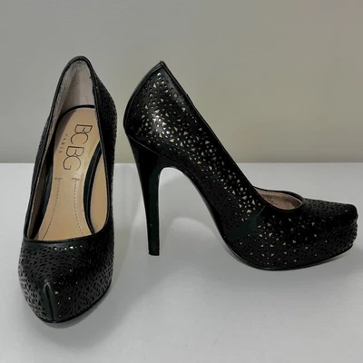 BCBG Paris Padgett laser cutout platform stiletto pump in black leather Size 5M - Image 1 of 4