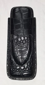 Black Crocodile Pattern 2 Cigar Carrying Case Cutter Pocket - Imagen 1 de 6
