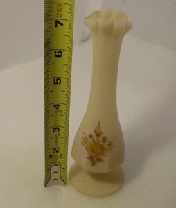 Fenton satinierte Glasknospenvase braun beige handbemalt voller 7 Zoll Vintage kanneliert - Bild 1 von 12