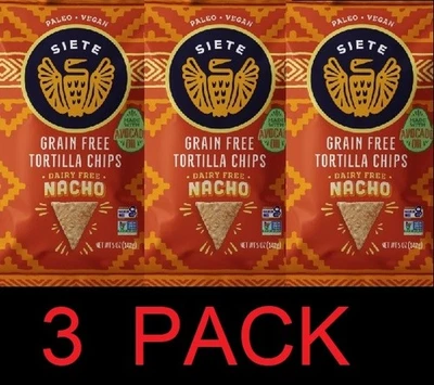 Siete NACHO Tortilla Chips Dairy Free GRAIN FREE 5 oz Bag - 3 PACK - Image 1 of 2