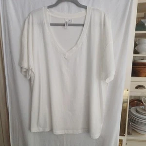 Women's RAINBOW Beige White Plain Loose Fit Oversized V-neck T-shirt Size XL - Picture 1 of 4