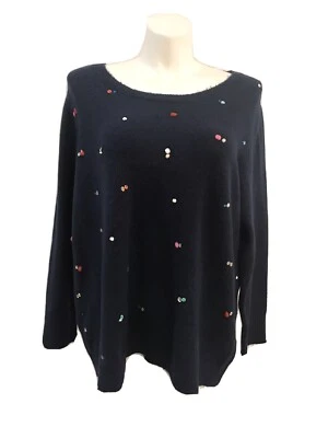 Retrology Dressbarn Womens Bling Navy Blue Pullover Sweater Multicolor Sequin 3X - Image 1 of 4