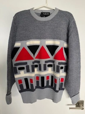Vintage 80s Slalom Wool Ski Sweater Snowboard Gray Geometric Size L Hong Kong - Image 1 of 4