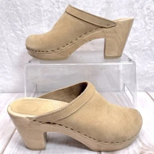Nr. 6 Old School Plateau Clog hellbraun Wildleder Nubukleder Retro Holzsohle 3" Absatz - Bild 1 von 8