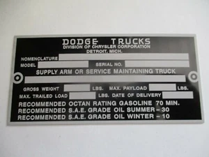 Typenschild Schild Dodge US Army Trucks chrysler - Bild 1 von 1