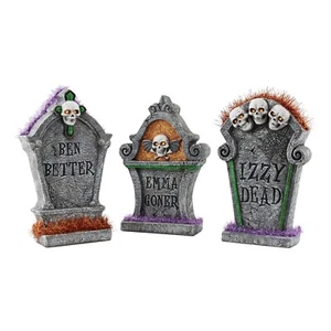 Department 56 Skeleton Party Lit Table Top Grave Stones 4052638 Set of 3 - Picture 1 of 1