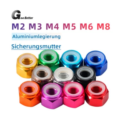 Sicherungsmutter M2/3/4/5/6/8 Aluminium Sechskant Stoppmuttern Sechskantmutter - Bild 1 von 4