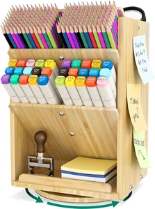 Bamboo Desk Organizer Storage Accessories - Ultra-Large 13 Compartments, 1000+ P - Picture 1 of 7