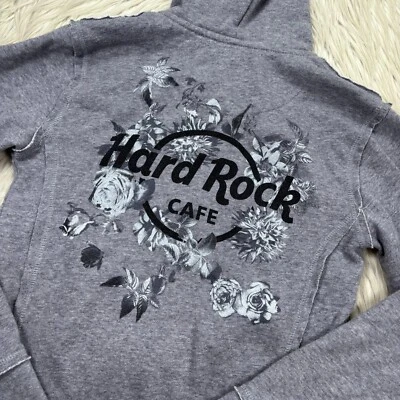 Sudadera con Capucha Hard Rock Café Para Mujer S Gris Floral Logo Cremallera Honolulu Hawaii Foto 1 de 4