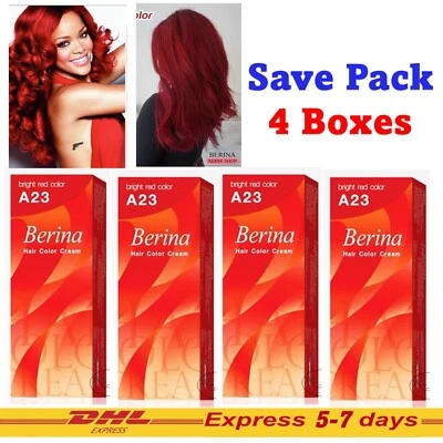 4x Tinte de Cabello Berina A23 Color de Cabello Rojo Brillante Crema Moda Permanente Larga Duración Foto 1 de 4
