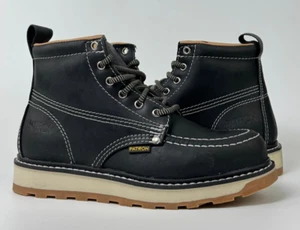 MENS WORK BOOTS SOFT TOE AND MOC TOE GENUINE LEATHER LACE UP SAFETY 514 BLACK - Picture 1 of 5