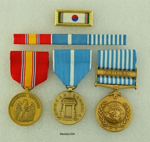 Army Korean War Service 3 Medal Set with Ribbon Bar -ROK Presidential Unit Award - Bild 1 von 4