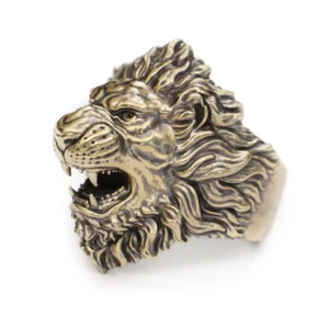 Huge Brass Roaring Lion Ring Rock Punk Jewellery BR385C UK Size N½ to Z4 - Picture 1 of 27