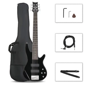 Glarry Full Size GIB 6 String H-H Pickup Electric Bass Guitar Bag Pick Black - Picture 1 of 14