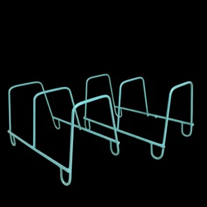 Coated Wire Plate Holder Dish Drying Rack Lot 2 VTG Storage Turquoise 60s MCM - Picture 1 of 10