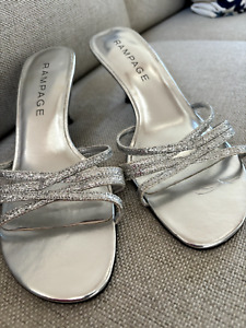 RAMPAGE Silver Glitter Frankie  2.5" Kitten Heel Sandals 8M - Wedding Bride