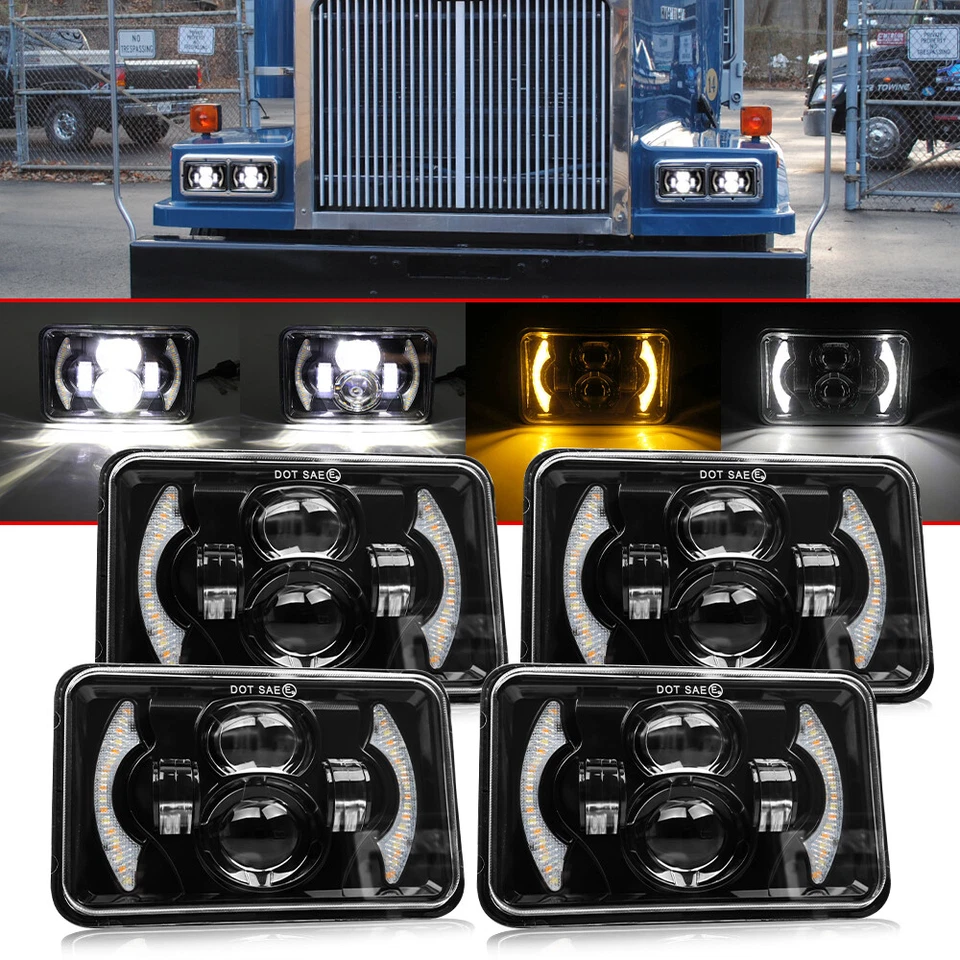 4pc for Western Star 4900 Semi Truck 4x6" Led Headlights Projector High Low Beam - Image 1 of 4