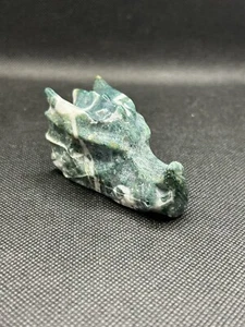 Moss Agate Dragon Head Skull 2.5” Healing Decor Stone - Picture 1 of 9