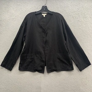 Eileen Fisher Organic Cotton Textured One Button Blazer Jacket Pockets Size M - Picture 1 of 8