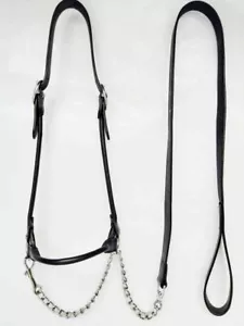 Show halter New Heavy Duty Leather Bling With Silver SS Fitting black Leather~ - Picture 1 of 4