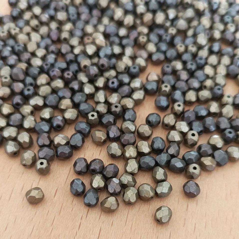 150 x 4mm Czech Fire Polished Faceted Round Glass Beads Metallic Gold Copper - Image 1 of 1