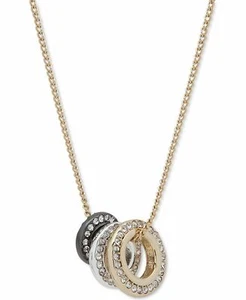 DKNY Tri-Tone Pavé Circle Pendant Necklace, 16" + 3" extender - Picture 1 of 1