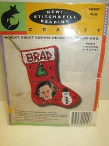 Crafty Productions Stitch & Fill Beading Craft Kit ~ 909N Stocking 3" x 3.5" - Picture 1 of 5