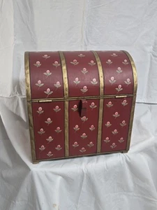 Domed Top Wooden Chest/ Wine Bottle Box Chest W/ 6 Hand-painted Lolita Glasses  - Picture 1 of 19