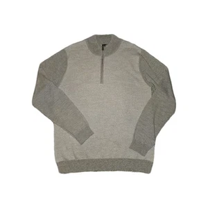Saks Fifth Avenue Black Label Pullover Sweater Men L Brown 1/4 Zip 100% Wool - Picture 1 of 7