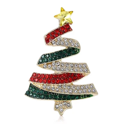 Broche prendedor árbol de Navidad diamantes de imitación, cristal dorado vacaciones invierno joyería regalo Foto 1 de 4