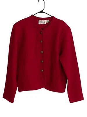 Vintage Tally Ho Women's Large 100% Wool Red Button Front Cardigan Sweater Flaw - Image 1 of 4