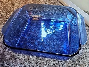 Pyrex Cobalt Blue Baking Dish 2 Qt 8x8x2 USA 222 Vintage Glass Casserole Pan - Picture 1 of 3