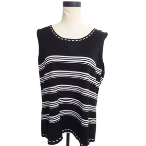 Tahari ASL Black Light Pink Striped Sleeveless Top 20W Knit Top Silk Blend - Picture 1 of 5