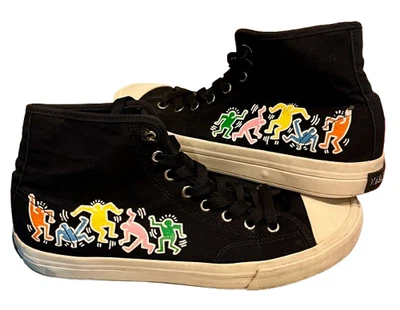 EUC H&M Keith Haring BLACK Canvas High Top Dancing Man Sneakers US 8  EUR 41 - Image 1 of 3
