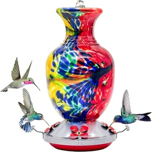 Hand Blown Glass Hummingbird Feeders for Outdoors Glass with 2 Feeding Ports Le - Picture 1 of 8