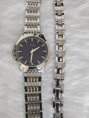 New FMD Diamond Watch & Bracelet Mens Two Tone Quartz New Battery Running  - image 1 of 4