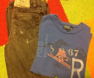 Ralph Lauren Boys 2 Pc Lot Size 6-7 Distressed Jeans and Long Sleeve Tee - Picture 1 of 9