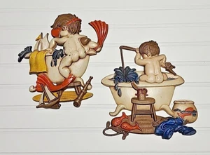 2 Vtg 1970's Sexton Boy Bathtub Frog Metal Art Bathroom Bare Bottom Scuba USA - Picture 1 of 14