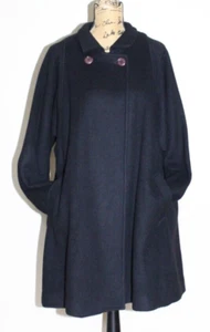 Vintage Barbarella Black Wool Button Collar Swing Coat Pockets Women's L 13/14 - Picture 1 of 12