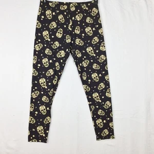 Skull Ankle Leggings Juniors L Skeleton Head Black Yellow Floral No Boundaries - Picture 1 of 4