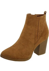 Women Mid Chunky Stacked Heel Booties Back Zipper Almond Toe Winter Ankle Boots - Picture 1 of 9