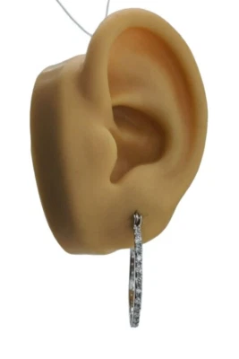 Eternity 28 mm Round Hoop Earrings New Solid Real 925 Sterling Silver - Image 1 of 4