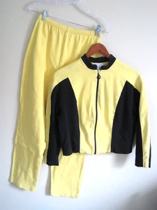 Vintage ST. JOHN Outfit MARIE GRAY 2 Piece Full Zip Jacket Pant Yellow Women S - Picture 1 of 14
