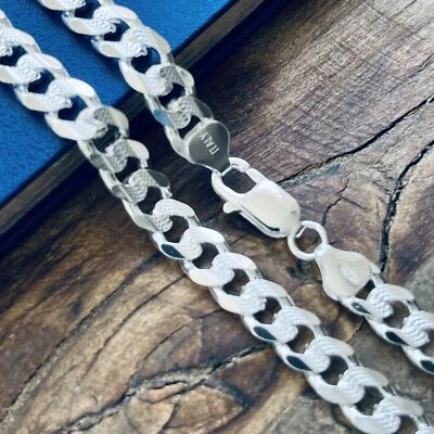 Brazalete o collar de cadena cubana con bordillo de corte de diamante real de plata de ley 925 para hombre Foto 1 de 4