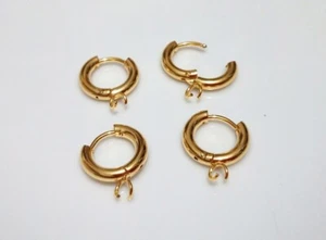 1 coppia base orecchini a cerchio acciaio inox  16x13mm placcato oro 24k - Foto 1 di 1