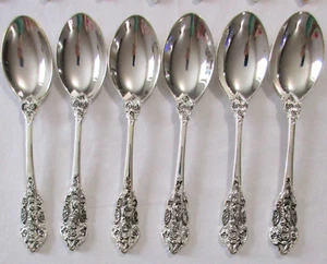 6 Place/Oval Soup Spoons FB Rogers GRAND ANTIQUE Rose Floral Baroque Silverplate - Picture 1 of 9
