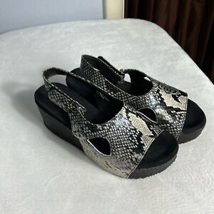 Volatile Snake Print Black & White Wedge Platform Slingback Sandals 8