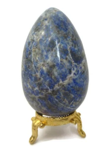 Natural Lapis Lazuli Healing Crystal Gemstone Egg on Gold Metal Stand - Picture 1 of 4