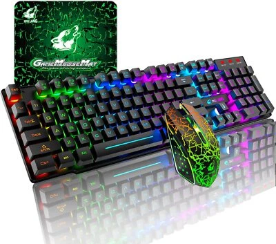 2.4G Wireless Gaming Keyboard and Mouse Set Rainbow LED Backlit for Gamer Office - Image 1 of 4