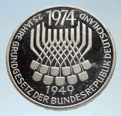 1974 F Proof GERMANY w German Federal Constitution Law Silver 5 Mark Coin i75334 - Image 1 of 3